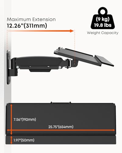 Compact Wall Mount Keyboard Tray, 26 Inch Keyboard and Mouse Wall Mount - size: Short arm