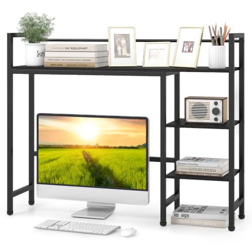 Tangkula 4-Tier Desktop Bookshelf, 38.5" Dorm Desk Hutch, Black | Tabletop Hutch for Computer Monitor, 4 Open Storage Shelves, Anti-tip Device, Desktop Display Shelves for Home Office - color: Black, size: 38.5" x 10" x 31"