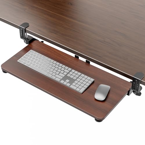 Large Keyboard Tray Under Desk, Pull Out Keyboard & Mouse Tray for Typing | Extra Sturdy Adjustable C Clamp Mount, 25.6(31.5 Including Clamps) x 11.8 Inch Slide Out Platform Computer Keyboard Drawer - color: Walnut, size: 25.6" x 11.8"(Large)