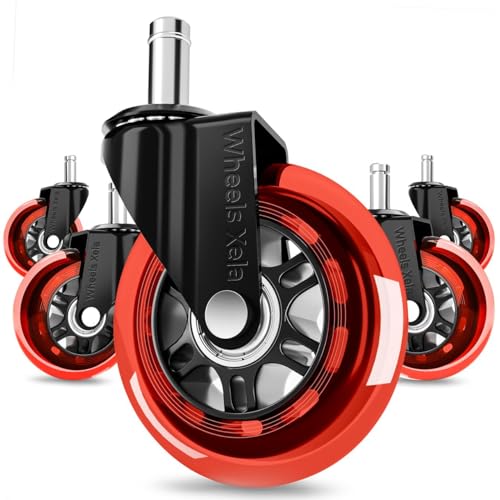 Office Chair Replacement Caster Wheels, 3 Inch Rollerblade Desk Chair Wheels for Carpet Hardwood Floors, Computer Chair Wheels - Gaming Desk Chair Casters - Fits 98% Chairs, Set of 5 - color: Red Pack of 5