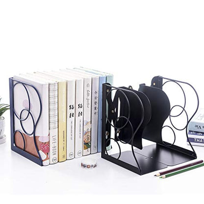 Adjustable Bookends Metal Book Ends for Heavy Book Holder | Heavy Duty, Desktop Book Organizer, Binder Holder, Nonskid Book End for Bookshelf, - color: Black-round