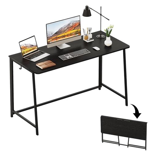 WOHOMO Folding Desk, 47.2" Foldable Computer Table for Small Spaces, Black | Easy Assembly and Fold, Sturdy Home office desks for Study Bedroom Dorm Space Saving Writing Work Apartment - color: Black, size: Extra Large Size:47.2 x 19.6