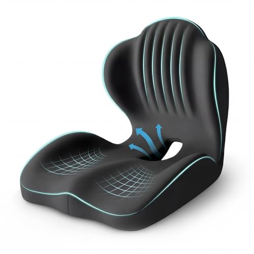 Ergonomic Waist Support and Seat Cushion, 2-in-1 Memory Foam Pad (Black) | Hollow Design for Coccyx, Suitable for Office Chairs, Car Safety Seats and Household Use - Relieves Lower Back and Hip Pain - color: Black