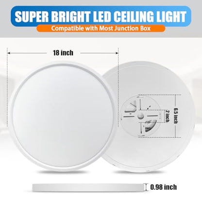Allsmartlife Led Flush Mount Ceiling Light 2-Pack, 18 inch 36W 4650lm Dimmable Led Ceiling Light, 3000K/4000K/6500K, Round Led Light Fixture for Laundry Room, Hallway - color: White, size: 18inch 2-Pack