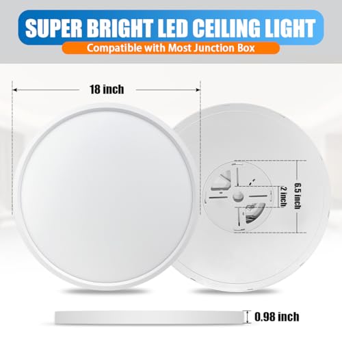 Allsmartlife LED Flush Mount Ceiling Light Fixture 1-Pack, 18 inch 36W 4650lm Flat Ceiling Light, 3000K/4000K/6500K, Round Ceiling Light Fixture for Bedroom, Living Room, Kitchen - color: White, size: 18inch 1-Pack