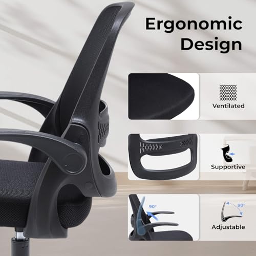 amseatec Mesh Office Chair, Ergonomic Home Office Chair with Flip-Up Arms - color: Black, size: Oversized