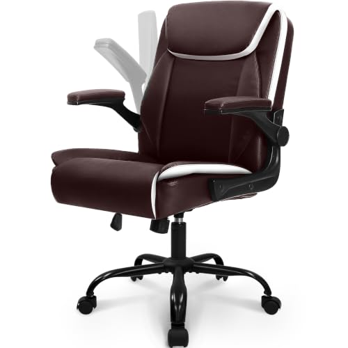 NEO CHAIR PU Leather Office Desk Chair with Adjustable Arms, Warm Brown - color: Warm Brown