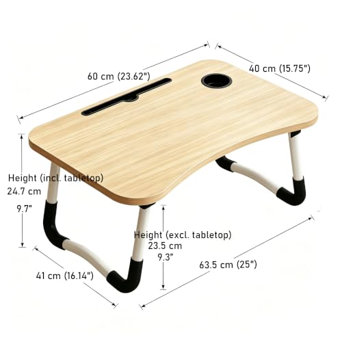 23.6" Lap Desk with Storage Drawer, Holders for Cup and Tablet - color: Walnut