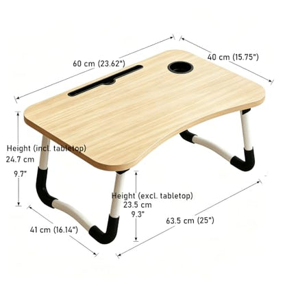 23.6" Lap Desk with Storage Drawer, Holders for Cup and Tablet - color: Walnut