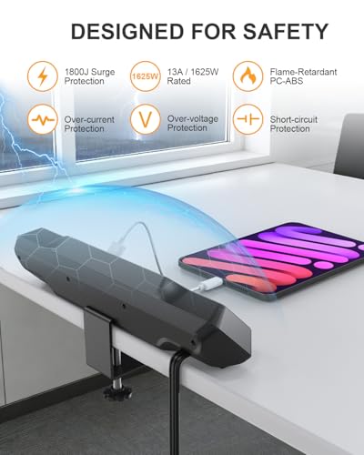 Desk Clamp Power Strip Surge Protector, 6 Outlets, Flat Plug, 1800J, 4 USB-C Ports (Any Port 35W), for Home & Office, Flame-Retardant PC-ABS Housing, Fits 1.96" Desk Edge, Black - style: Desk Clamp Socket - Black