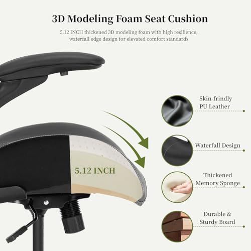 Drafting Chair, Tall Office Chair with PU Leather Seat, Standing Desk Chair Counter Height Office Chairs with 21.65'' Footrest Ring and Adjustable Lumbar Support Armrests Black