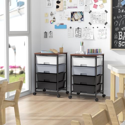 SYKIARIOL Utility Cart with 4 Drawers, Light Grey | Rolling Storage Cart with Drawers - color: Light Grey