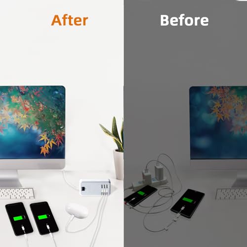 USB Charger Station Multi Port, Portable 6 Ports Chargers for Multiple Devices, Wall Charger Adapter for iPhone 17 16 15 pro max Samsung Galaxy S25/S24/S23