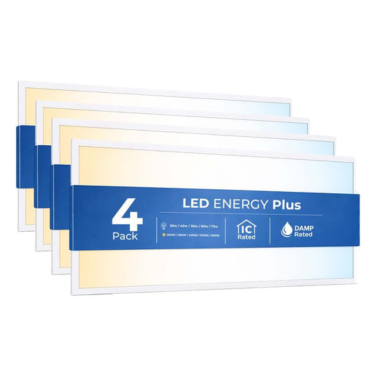 4 Pack 2x4 LED Flat Panel Light for Drop Ceiling, 9360lm Selectable 30W/40W/50W/60W/72W, Color Temperature 3000K/3500K/4000K/5000K/6500K, 0-10V Dimmable, 120-277V, ETL,DLC - size: 2x4 FT 4 Pack