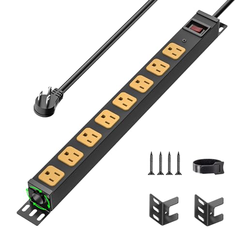 CRST 8 Outlet 360° Rotate Heavy Duty Metal Power Strip 15A/1875W, 6FT Cord | 2100 Joules Surge Protector Power Strip, Perfect for Garage Wokeshop Home Office School - color: Black+Yellow-8 Outlet-6 FT, size: 1PK