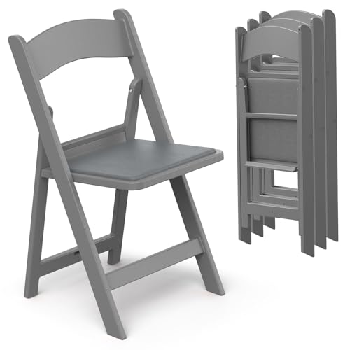 Nazhura Garden and Patio Folding Chair for Events and Wedding, Lightweight with Padded Seat, Water-Proof, Double Braced Frame, Non-Slip Feet, 350LB Capacity - color: Grey