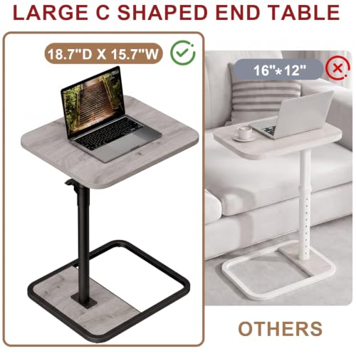 GOYLSER Large C Shaped End Table for Couch, Height Adjustable Living Room Rotating Couch Tray Tables Sofa Table Tv Trays for Bedroom, Swivel Wooden Side Table for Small Space, Grey - color: Grey, style: Enlarged Standard