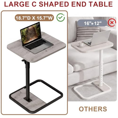 GOYLSER Large C Shaped End Table for Couch, Height Adjustable Living Room Rotating Couch Tray Tables Sofa Table Tv Trays for Bedroom, Swivel Wooden Side Table for Small Space, Grey - color: Grey, style: Enlarged Standard