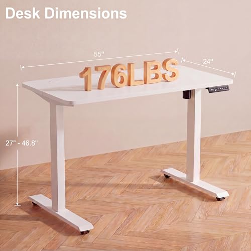 55''×24'' Electric Standing Desk with Power Outlets & Wheels, White - color: White, size: 55×24''