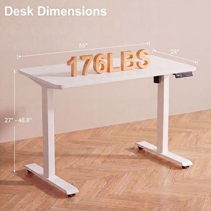 55''×24'' Electric Standing Desk with Power Outlets & Wheels, White - color: White, size: 55×24''