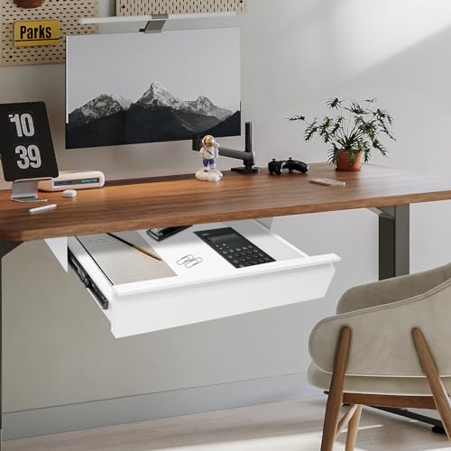 16in Under Desk Mounted Sliding Pull-out Drawer without Shell for Office Desk, Pull-out Drawer Storage Organizer for Sit Stand Workstation Store Keyboard, Mouse, White 15.7 * 9 * 3.7in