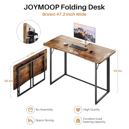 JOYMOOP 47.2" Rustic Brown Folding Desk No Assembly, Wooden Top, Large Size - color: Rustic Brown, size: 47.2" Width