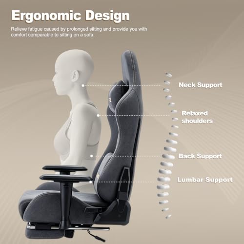 Symino Ergonomic Gaming Chair with Footrest & 155° Recline - color: Grey