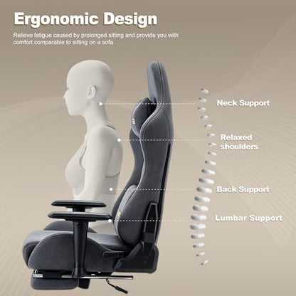 Symino Ergonomic Gaming Chair with Footrest & 155° Recline - color: Grey