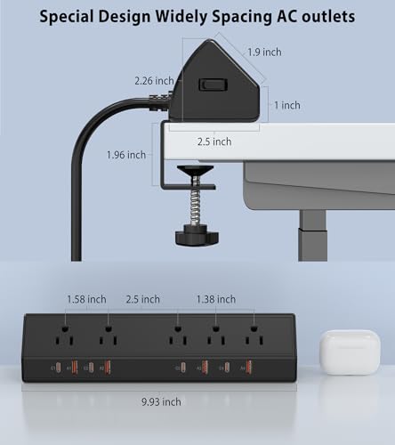 Jgstkcity Desk Clamp Power Strip,Edge Mount,4 USB C,65W,1200J,Black - color: Black, size: 6 FT