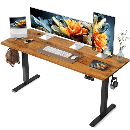 YIHAYO Electric Standing Desk, 63 x 24 Inches Stand Up Desk with Splice Board, Adjustable Height Desk, Computer Desk for Home Office, Black Frame/Rustic Brown Top - color: Black Frame/Rustic Brown Top, size: 63*24 Inch