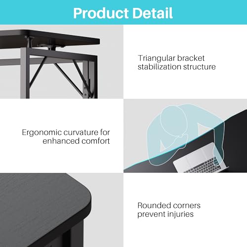 JOYMOOP 47.2" Black Folding Desk, No Assembly, Wooden Top, Large Size - color: Black, size: 47.2" Width