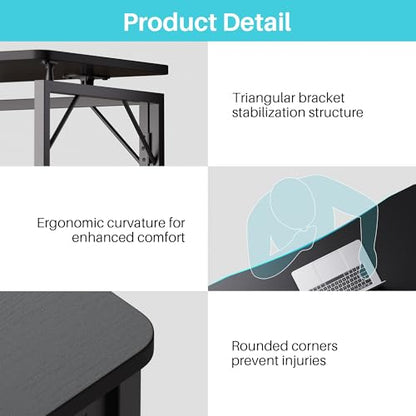JOYMOOP 47.2" Black Folding Desk, No Assembly, Wooden Top, Large Size - color: Black, size: 47.2" Width