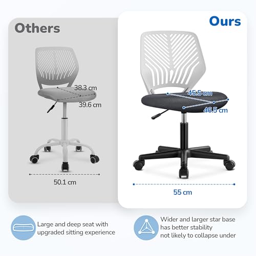 Topeakmart Armless Small Office Desk Chair, Adjustable Height Swivel, Dark Gray - color: Dark Grey