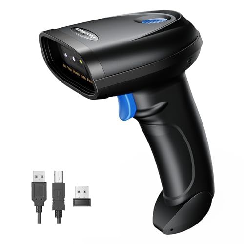 Bluetooth 1D&2D Barcode Scanner, 3-in-1 Bluetooth & USB Wired & 2.4G Wireless QR Barcode Reader, PDF417 Data Matrix Handheld Bar Code Scanner Work with Windows, Android, iOS (TM-10B) - color: Blue