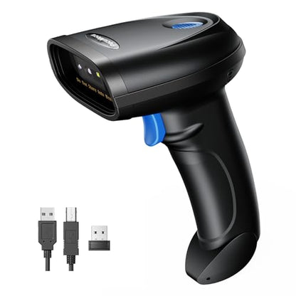 Bluetooth 1D&2D Barcode Scanner, 3-in-1 Bluetooth & USB Wired & 2.4G Wireless QR Barcode Reader, PDF417 Data Matrix Handheld Bar Code Scanner Work with Windows, Android, iOS (TM-10B) - color: Blue