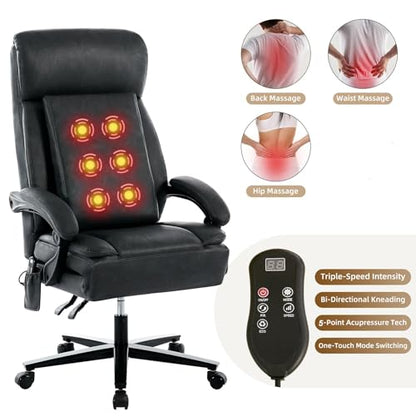 Executive Office Chair with Footrest, Ergonomic Computer Desk Chairs,Mid-Tall Back Leather Office Chair,Lumbar Support Swivel Chair with Rocking Function,Black - color: Black