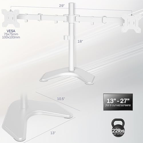 VIVO Dual LED LCD Monitor Free-Standing Desk Stand - color: White, size: 13" - 27" screens