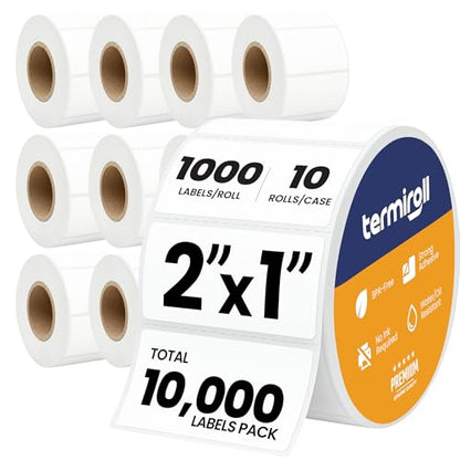 2x1 Thermal Labels – 10,000 Barcode & Address Labels/10 Rolls for Shipping, SKU & Inventory Stickers, Compatible with Rollo, Zebra, Munbyn, iDPRT & Direct Thermal Printers - size: 2x1 - 10 Rolls | 10000 Labels