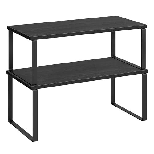 SONGMICS Cabinet Organizer Shelf, Set of 2 Spice Rack, Kitchen Storage | Kitchen Counter Storage Spice Rack, Particleboard, Steel, Ebony Black and Matte Black, BYSTRO Collection UKCS025B01 - color: Ink Black + Charcoal Black, size: 15.6"w
