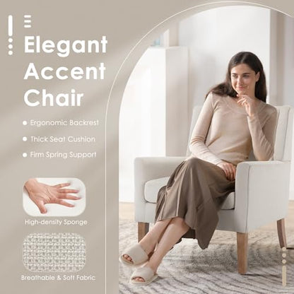 COLAMY Modern Wingback Living Room Chair, Upholstered Fabric Accent Armchair, Single Sofa Chair with Lounge Seat and Wood Legs for Office/Bedroom/Reading Spaces, Beige