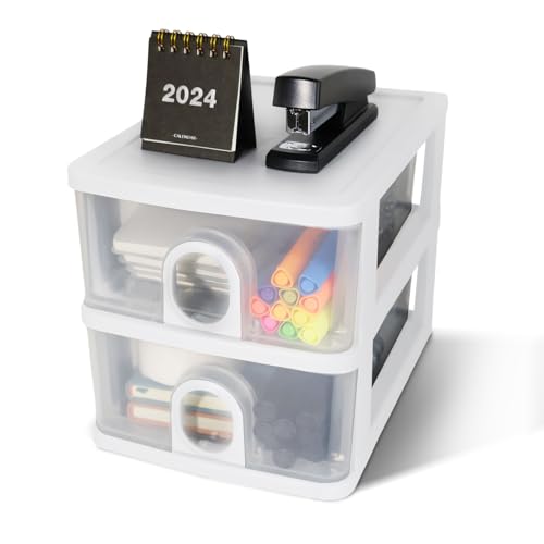 Desktop Storage Drawers Desk Organizer with Drawers, 2 Drawers Organizing Drawers Clear Small Plastic Storage Drawers for Crafts, Accessories, Stationeries, Office Supplies, Pens (1Pack) - color: White, size: 2 Drawers