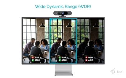 i-tec Solomon 900 PRO Webcam 4K with Automatic Framing (Auto Framing) for Tracking the Active Speaker, Wide Dynamic Range (WDR) and Two Integrated Microphones