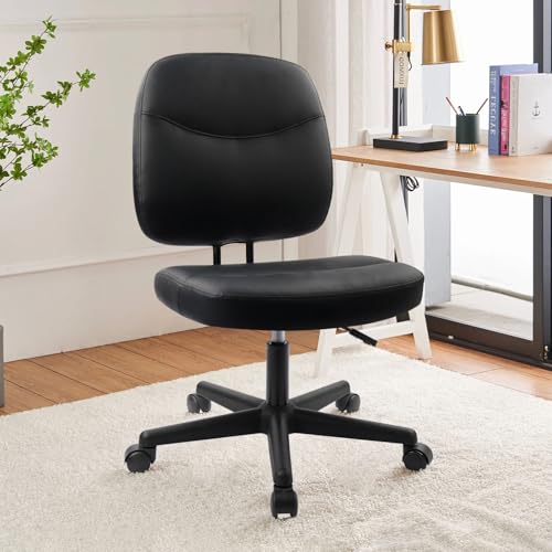 CLATINA Armless Home Office Chair,Small PU Leather Ergonomic Low Back Desk Chair with Lumbar Support and Wheels, Adjustable Height 360° Swivel Rolling Computer Task Chair, Black, 8 Pack - color: Black-heihu, size: 8 Pack