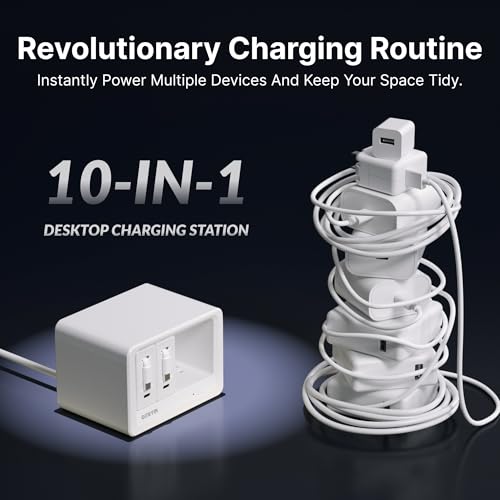 Gitryin 10-in-1 Desktop Charging Station, 6 AC, 80W Retractable GaN Charger - size: With 2 Type-C Chargers