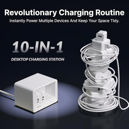 Gitryin 10-in-1 Desktop Charging Station, 6 AC, 80W Retractable GaN Charger - size: With 2 Type-C Chargers