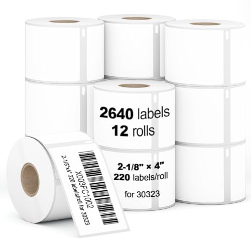 2640 Pcs/3-Proof 1" Core Labelebal Compatible with DYMO 30323,2-1/8" x 4"(54mm x 101mm) Direct Thermal Labels, Shipping Replacement Labels Compatible for DYMO LabelWriter Printer (NOT for 550,5XL) - color: Dm-30323-12 Rolls-2640 Pcs