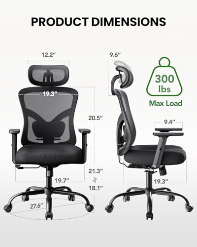 Marsail Ergonomic Office Chair Ergonomic Gaming Chair with Lumbar Support, 2D Headrest, Adjustable Armrests, Contoured Seat Cushion, Desk Chair with Wheels for Home and Office (Dark) - color: Dark