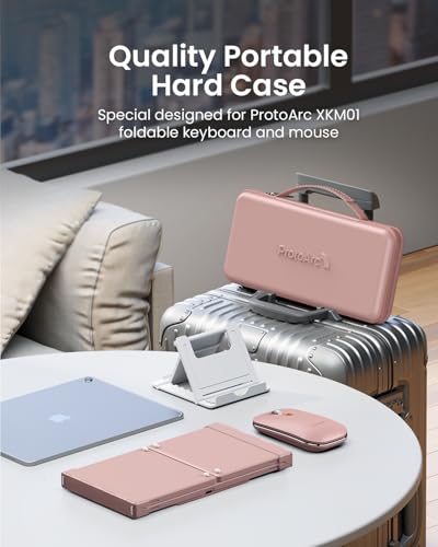 ProtoArc XKM01 Full-Size Foldable Keyboard Mouse Combo for Travel, Pink - color: Pink