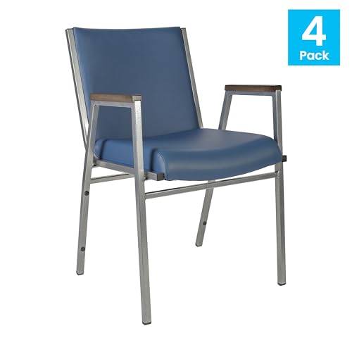 Flash Furniture Hercules Vinyl Stack Chair with Arms, Navy, 4-Pack - color: Navy Vinyl, size: Set of 4