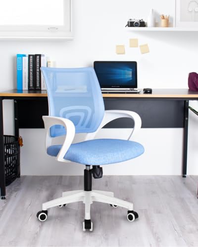 NEO CHAIR Office Computer Chair Ergonomic Mid-Back Mesh Desk Chair, SkyBlue | Breathable Mesh Back with Lumbar Support, Height Adjustment, Smooth Rolling Casters for Home Office, Study or Gaming Setup - color: Sky Blue-fabric